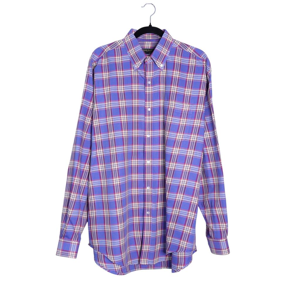 BOBBY JONES Button Down Dress Shirt Cotton Purple Plaid Long Sleeve Men's XL